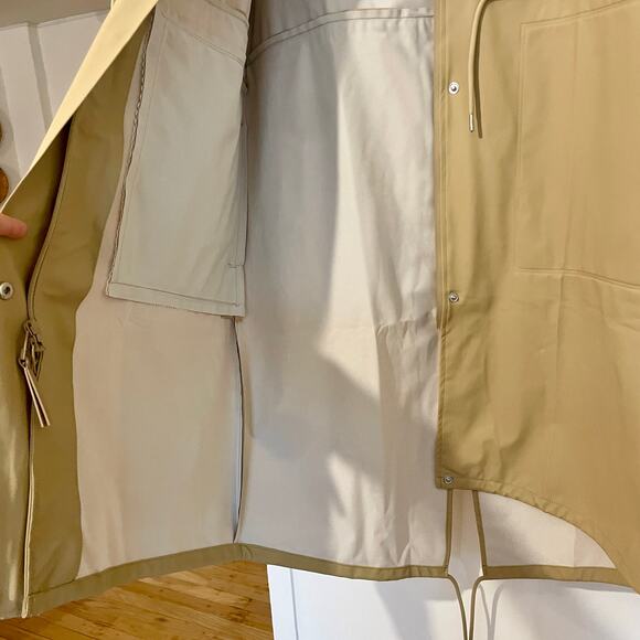 NWT RAINS Unisex Long Rain Jacket Hood Hooded String Parka Sand sz L - Picture 12 of 16